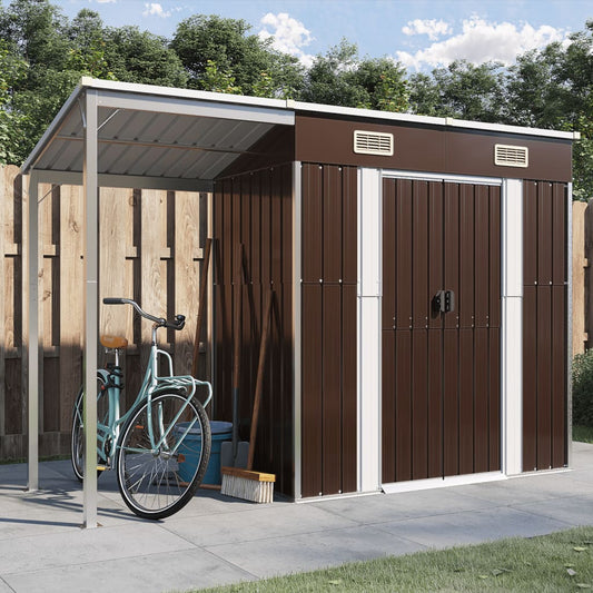 NNEVL Garden Shed with Extended Roof Brown 277x110.5x181 cm Steel-0