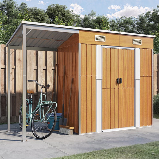 NNEVL Garden Shed with Extended Roof Light Brown 277x110.5x181 cm Steel-0