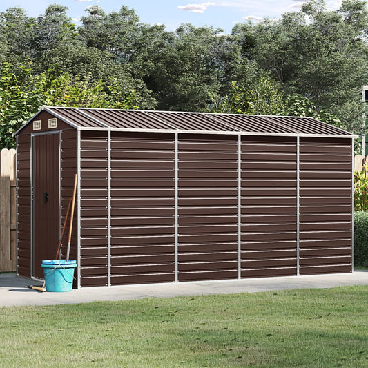NNEVL Garden Shed Brown 191x385x198 cm Galvanised Steel-0