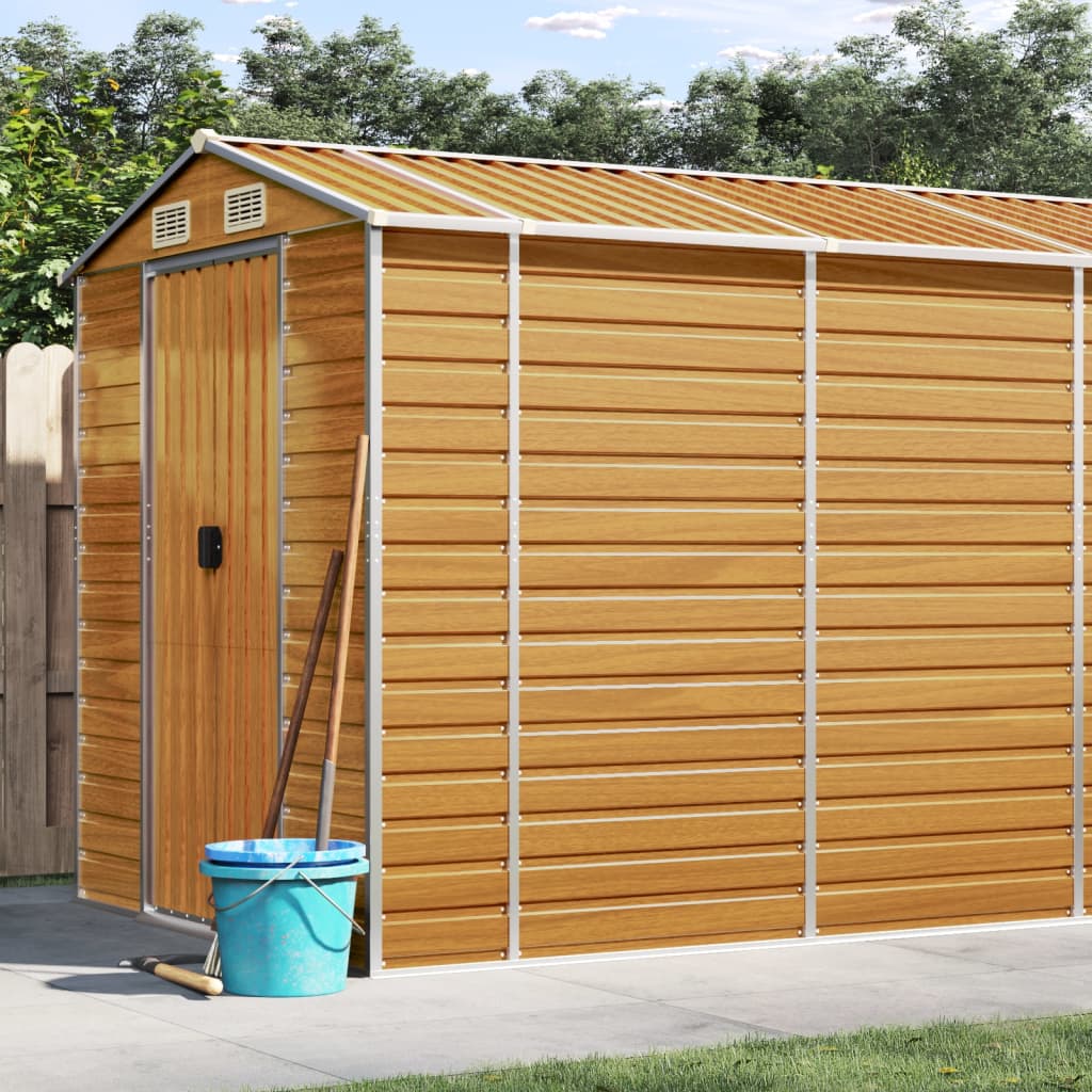 NNEVL Garden Shed Light Brown 191x470x198 cm Galvanised Steel-0